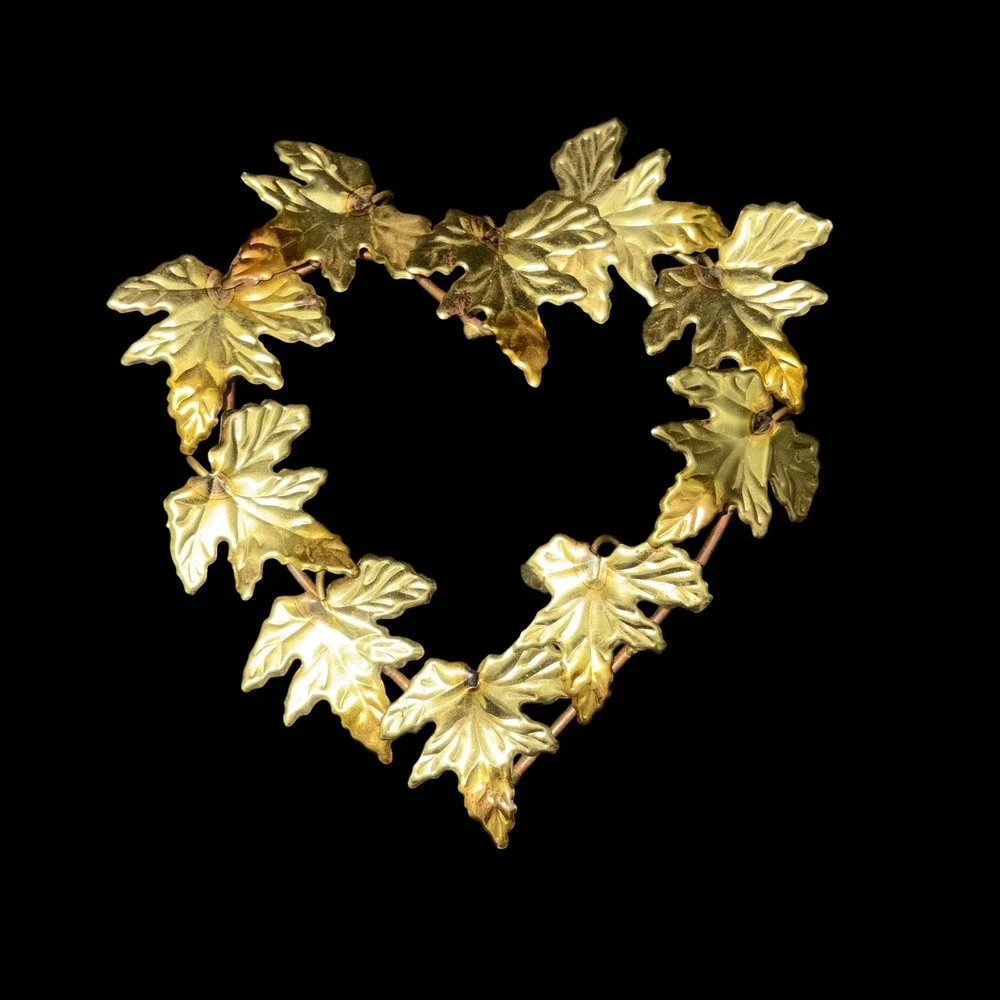 Vtg Homco Brass Ivy Leaf Heart Wreath Wall Plaque Hanging